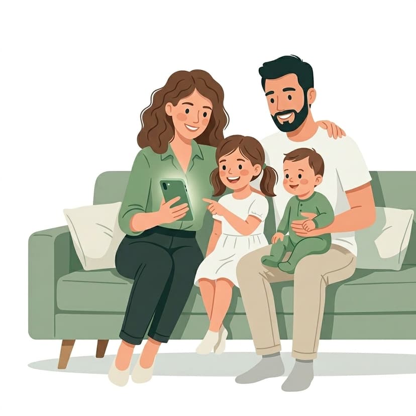 Famille qui partage ses souvenirs sur Kidmemo